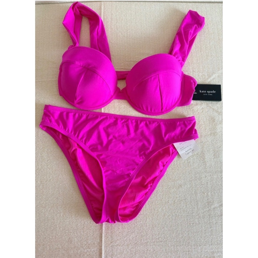 Kate Spade Bikini Set Small Hot Pink New Underwire Ruffle 2 Piece Swimsuit